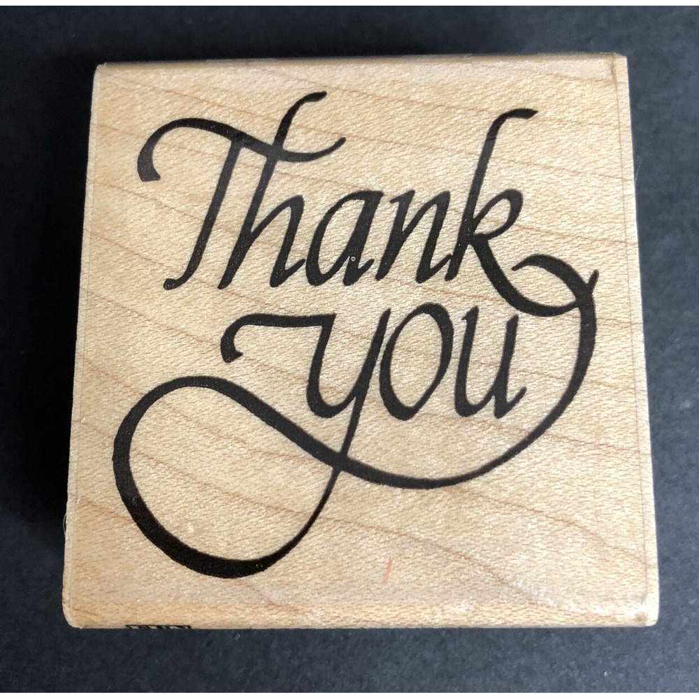 Stampendous Rubber Stamp Fun Stamps Thank You Cursive D04 Wood Mounted